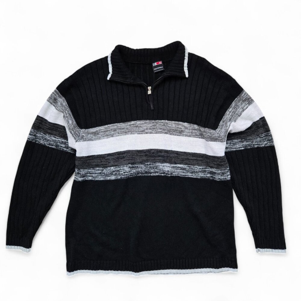 Vintage South Pole Chunky Ribbed Pullover Sweater Men's Quarter Zip Striped XL